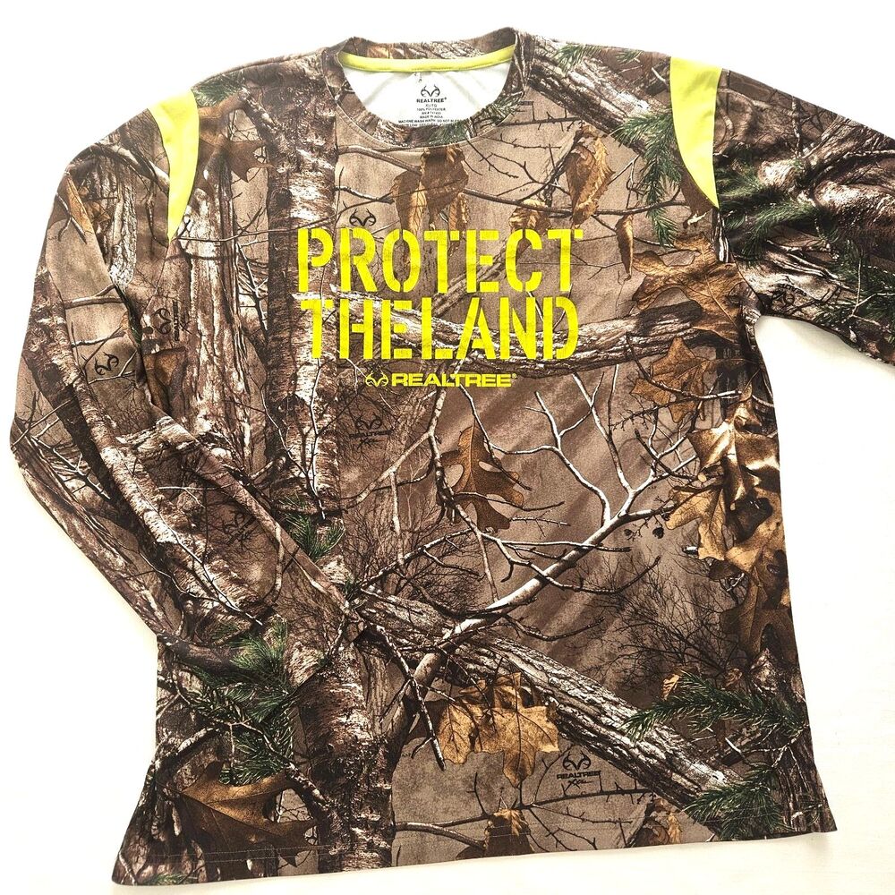 REALTREE XTRA Camo Camoflauge Yellow Mens XL Long Sleeve Protect the Land